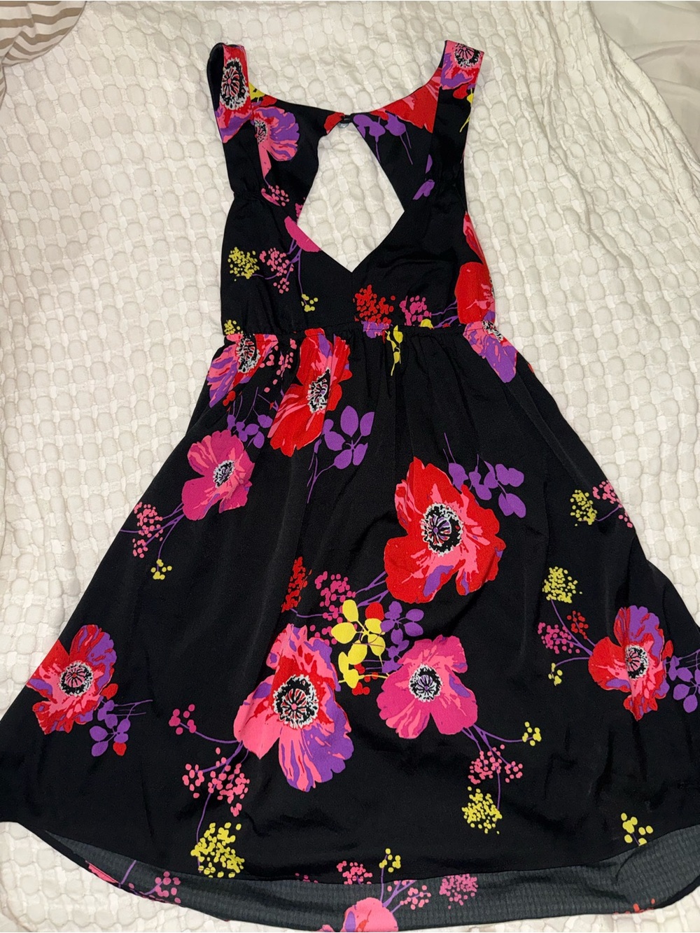 Roxy Floral Cutout Back Dress - Black with Pink & Red Flowers